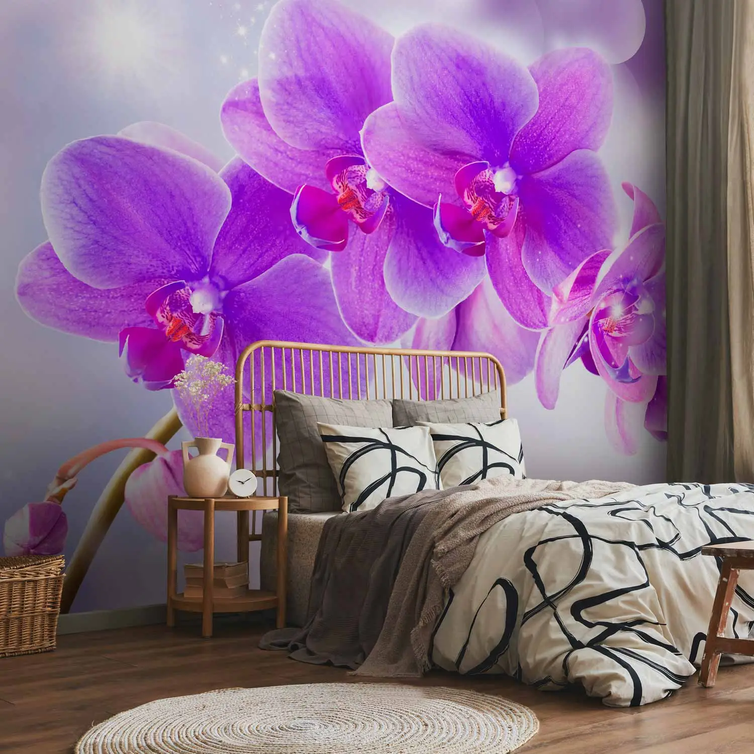 livingwalls vliesbehang met bladeren in blauw, roze, paars