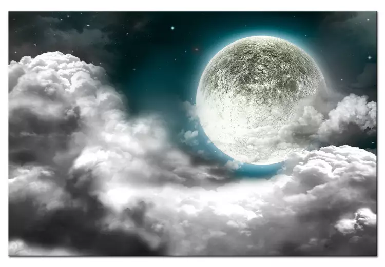 Zilveren Wereldbol (1-delig) - dichte wolken en de hemel met volle maan