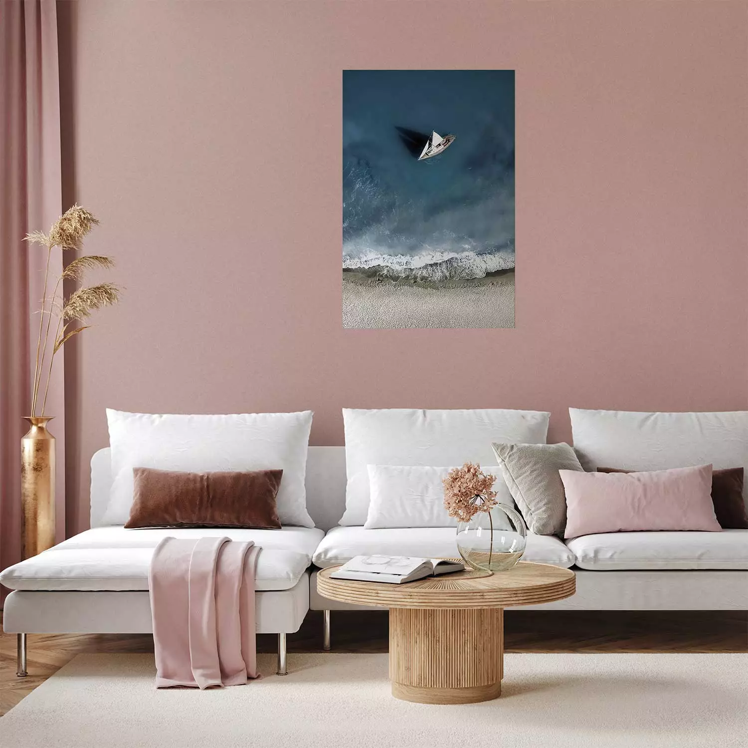 Poster Zeilboot op zee - landschap van een eenzame boot bij de