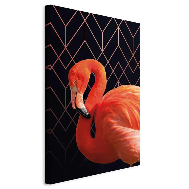 Expressieve Vogel - flamingo tegen een achtergrond van geometrische figuren