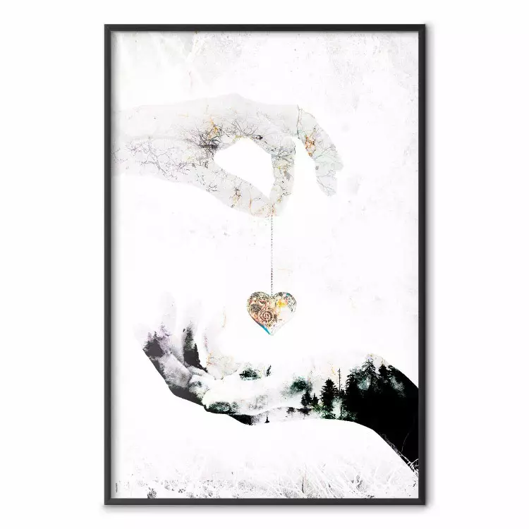 Liefdesverklaring - romantisch patroon met handen en een hartvormige hanger
