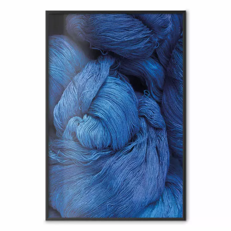 Blauwe garen - wintercompositie met een bolletje marineblauwe wol
