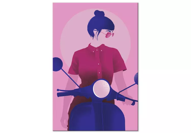 Persoon op de motor (1-delig) - Vrouwelijke silhouet op een roze achtergrond