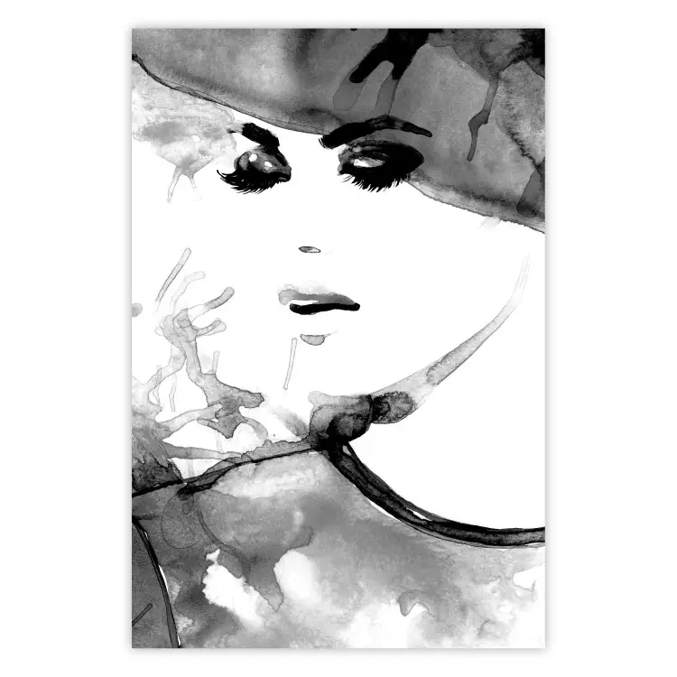 Verliefde Elegantie - zwart-wit portret van een vrouw in aquarelstijl