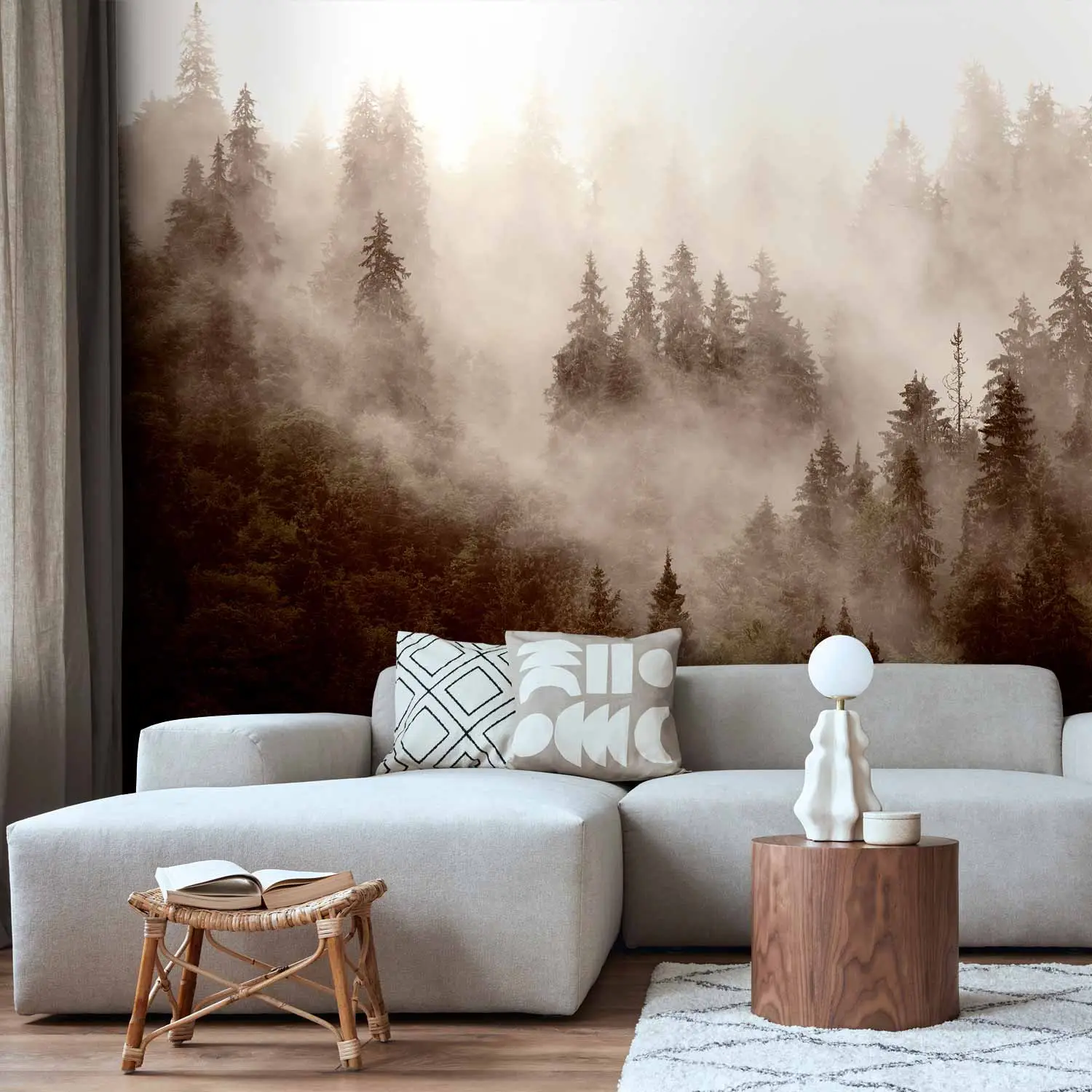 Fotobehangkoning - Uitzicht op het Bos door de Pilaren 3D - Vliesbehang