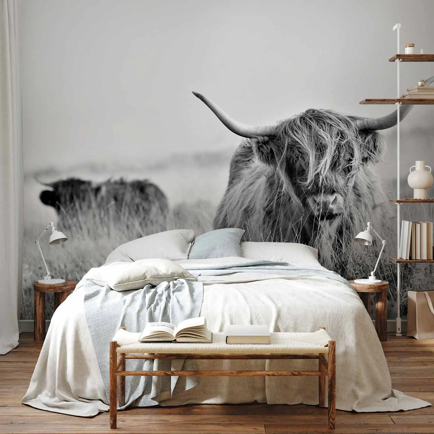 MuchoWow© Canvas Schilderij 20x30 cm Kamer Muur Decoratie Woonkamer Slaapkamer Room Decor Wall Decoration Art Painting Schotse hooglander - Landschap - Koe - Bruin - Dieren - Natuur
