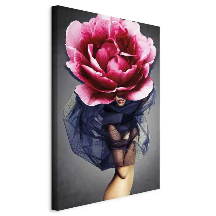 Bloemen vrouw verticaal - eclectische abstractie met pioenroos