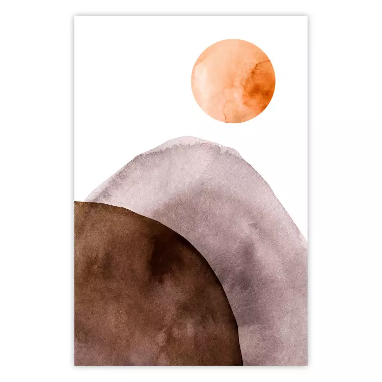 Maan en bergen - abstracte compositie van maan en bergen op een witte achtergrond