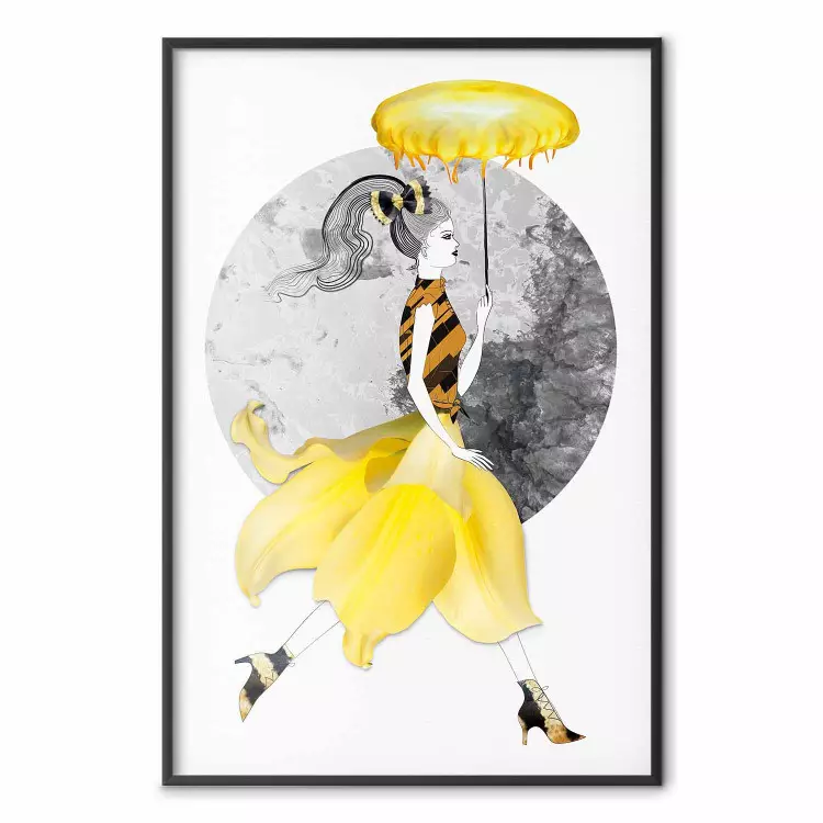 Rennend meisje - abstracte vrouwelijke figuur in gele rok