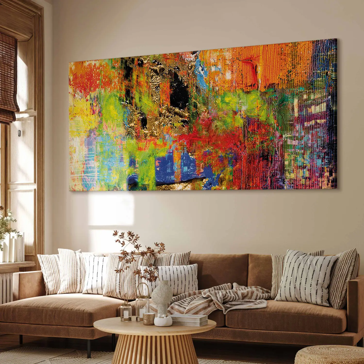 Grote XXL schilderij Kleurrijke abstractie II - verfstrepen die