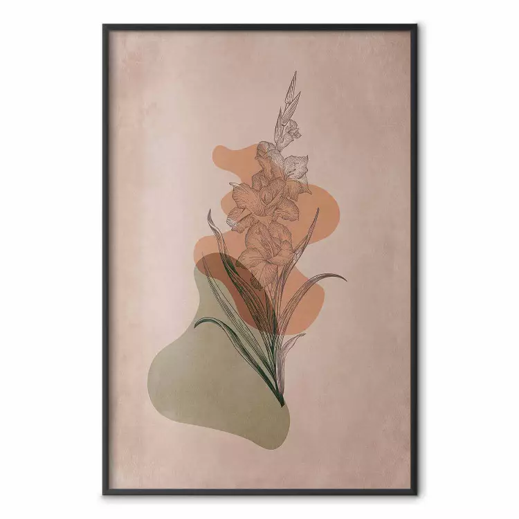 Zwaardlelie - warme abstractie met bloem en ronde boho-vormen