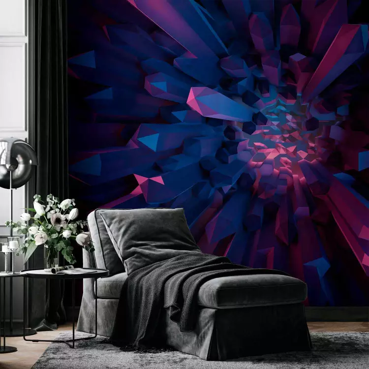 Kristal - geometrische fantasie met 3D-elementen in tinten paars