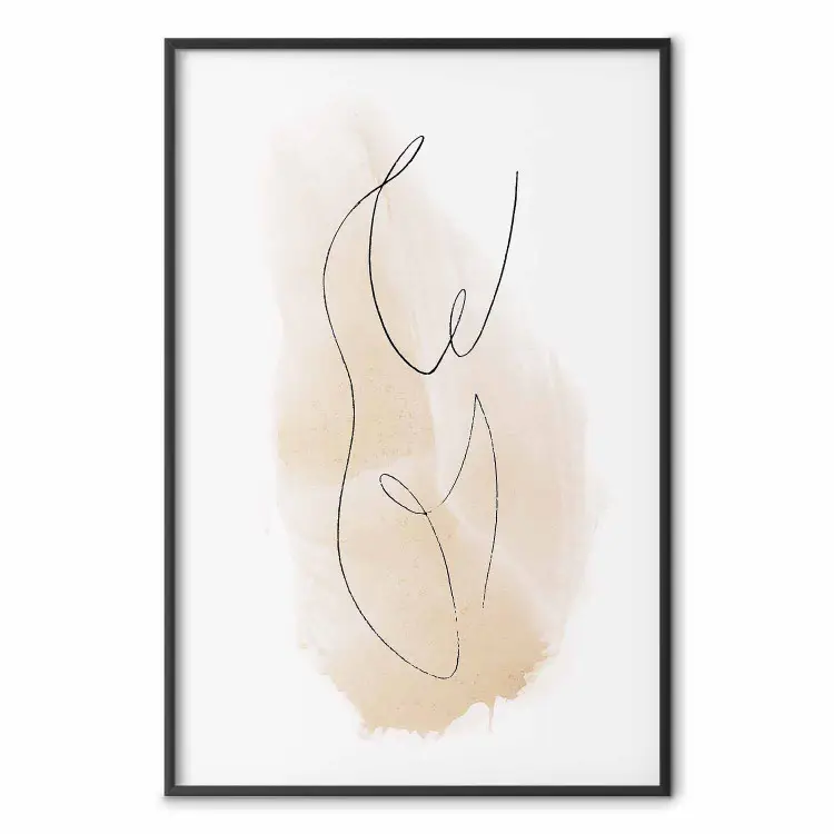 Ariadne's draad - abstracte line art van personages op een achtergrond met een bruine vlek