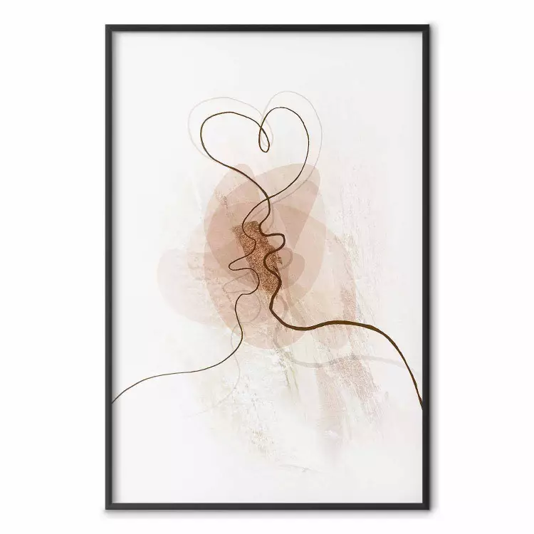 Gezamenlijk verlangen - line art van een kus op een abstract beige achtergrond