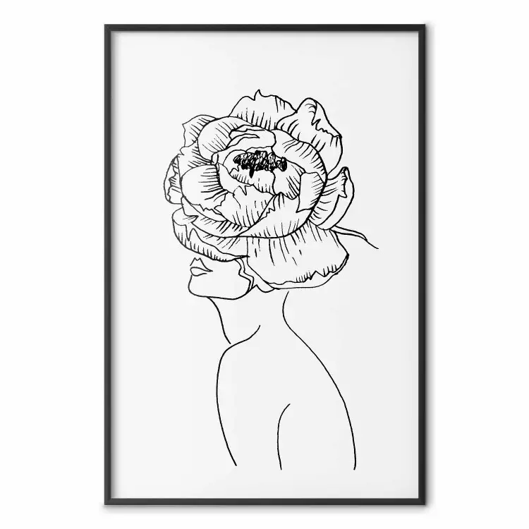 Gezicht van jeugd - line art portret van een vrouw met bloemen op een lichte achtergrond