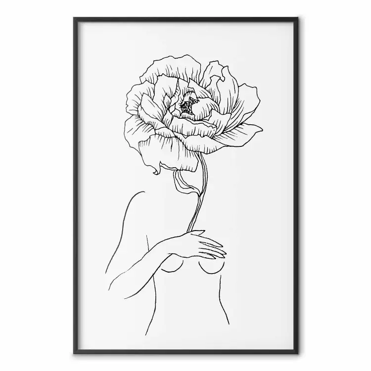 Zinnelijke bloei - line art van een vrouw en bloemen met bloem op een lichte achtergrond