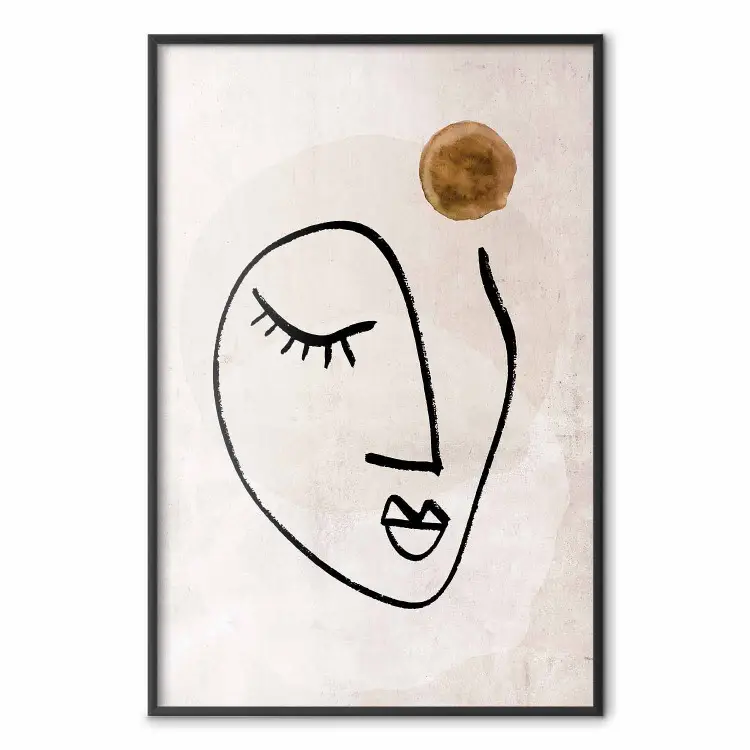 Romantische gedachte - abstracte zwarte line art van een gezicht op een beige achtergrond