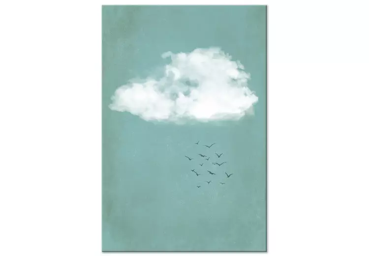 Wolken en vogels - een pastelkleurig landschap in japandi-stijl 