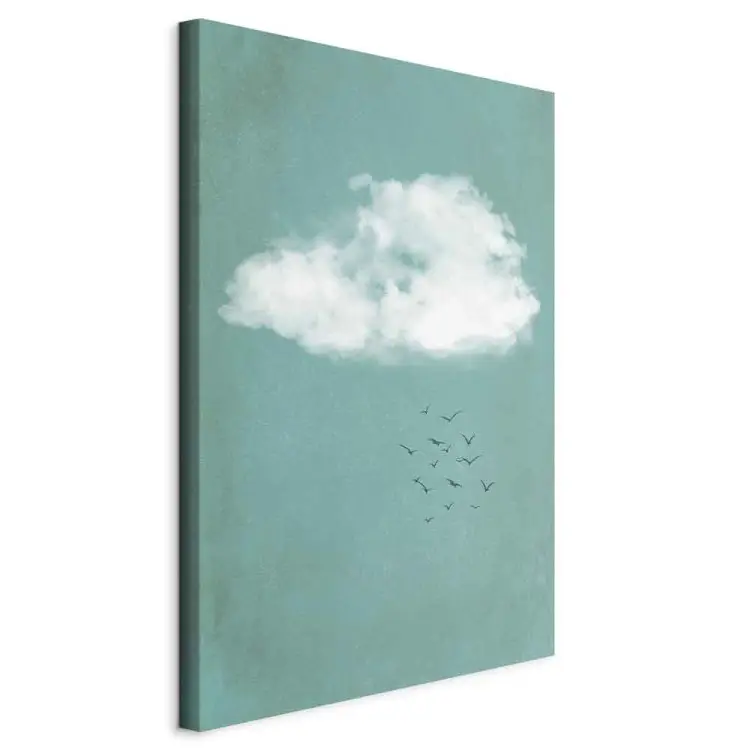 Wolken en vogels - een pastelkleurig landschap in japandi-stijl 