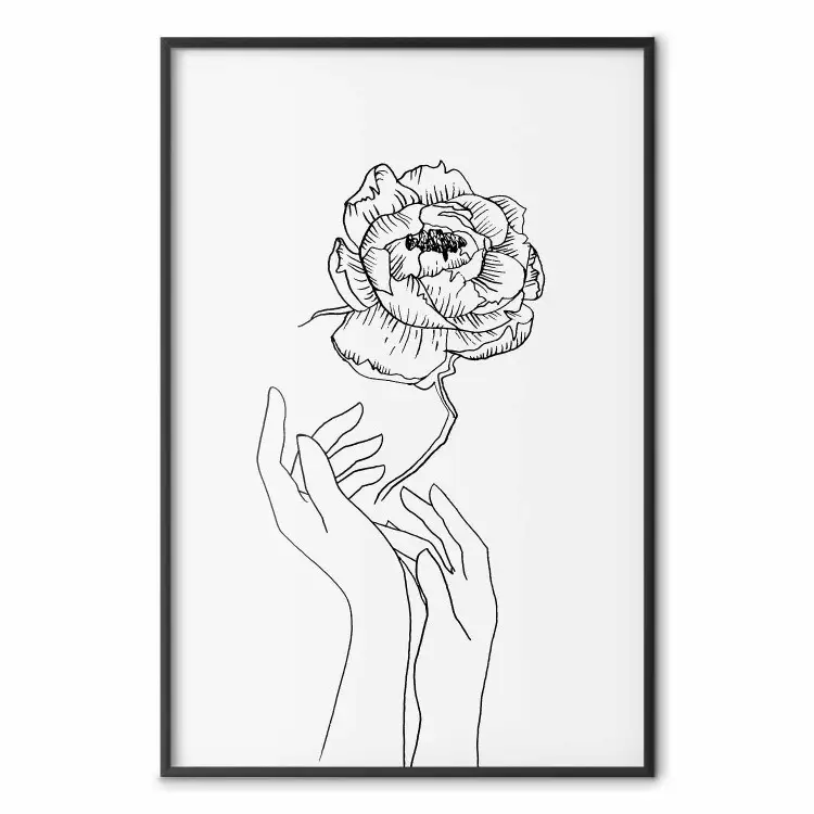 Delicate bloem - line art van bloemen en handen op een contrasterende witte achtergrond
