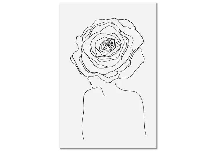 Roos in het haar - een lineair silhouet van een vrouw met een bloem