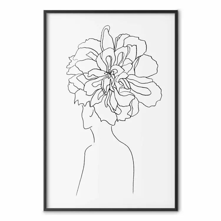 Centrum van herinneringen - abstracte line art van een vrouw met bloemen op het hoofd