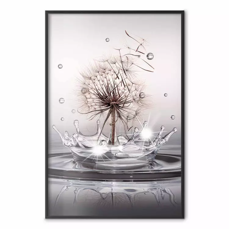 Winddruppels - paardebloem in het water die golven creëert op een lichte achtergrond
