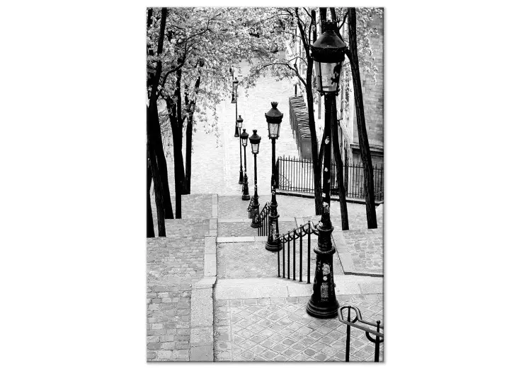 Montmartre (1-delig) verticaal - zwart-witte straten in Parijs