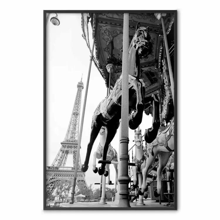 Wervelend Parijs - grijze draaimolenlandschap met een paard op de achtergrond van de Eiffeltoren