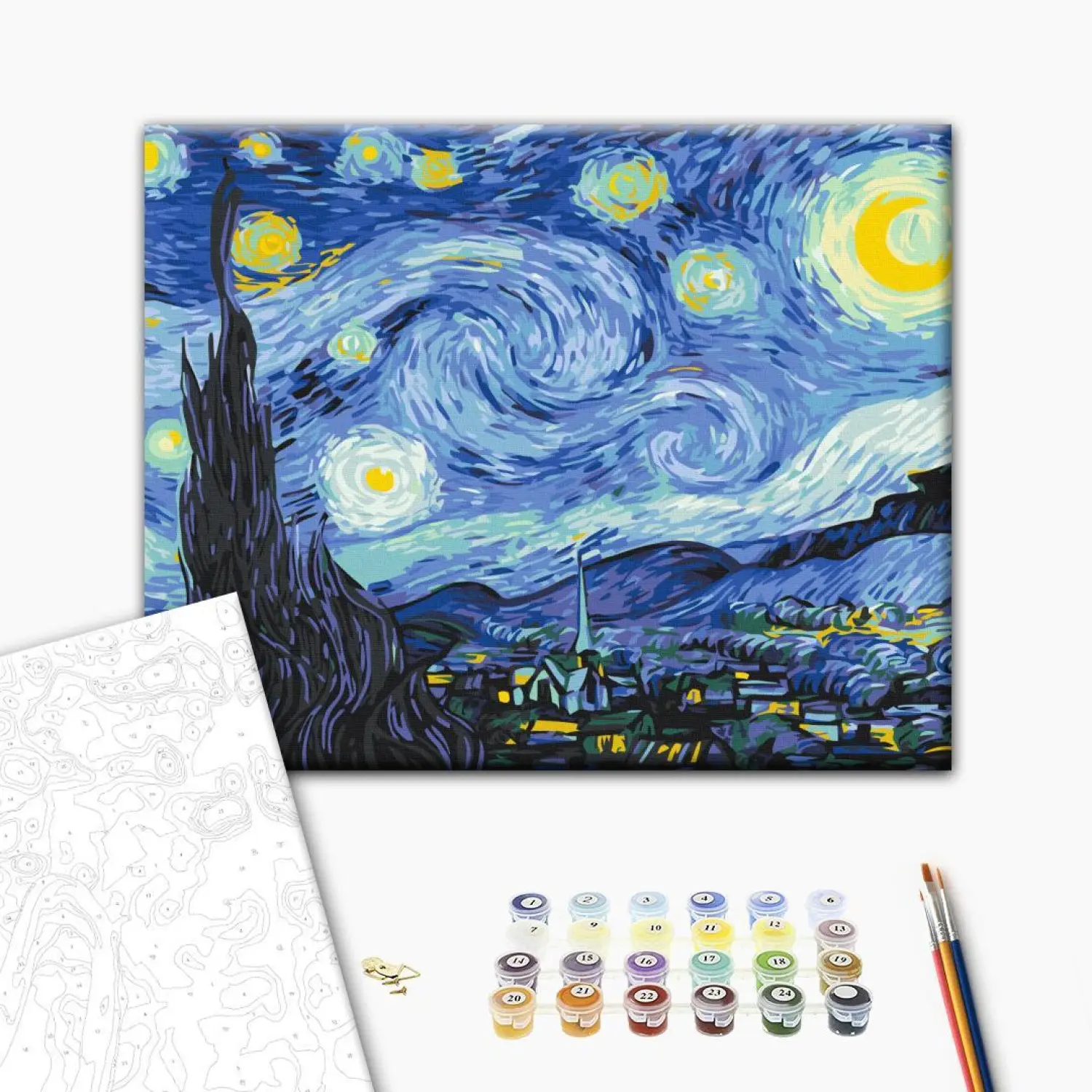 WOWDECOR Schilderen Op Nummer – Van Gogh Sterrenhemel, 40x50 Cm Canvas, Acrylverf En Kwasten Inbegrepen – Geschikt Voor Volwassenen En Kinderen, Ontspanning En Creativiteit