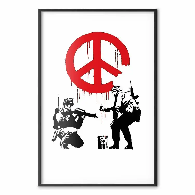CND Soldiers - soldaten schilderen het hippiesymbool in de stijl van Banksy