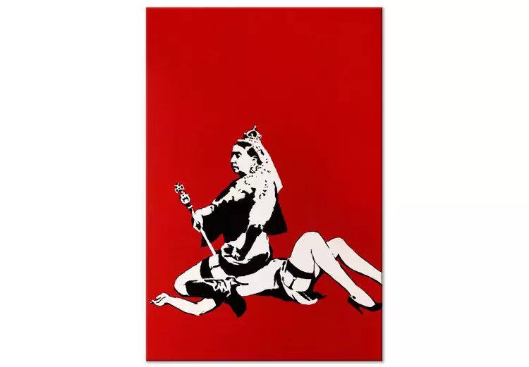 Queen Banksy - street art graphics op een rode achtergrond