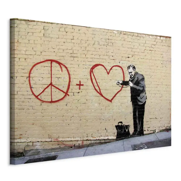 Vredesarts (Banksy) - street art van een man op een bakstenen muur