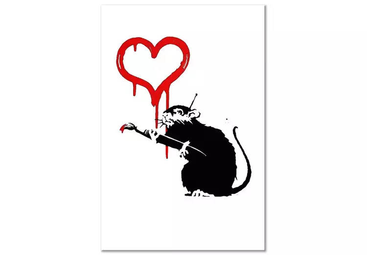 Liefdesrat (1-delige) verticaal - street art van een rat als hartenschilder