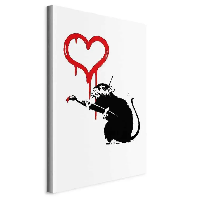 Liefdesrat verticaal - street art van een rat als hartenschilder