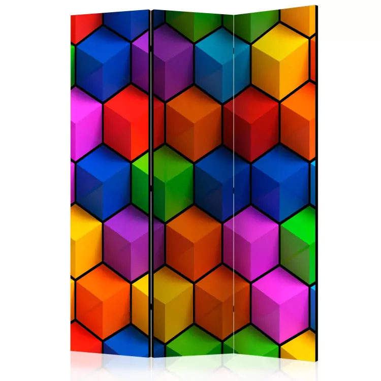 Kleurrijke geometrische velden (3-delig) - abstractie in kubussen