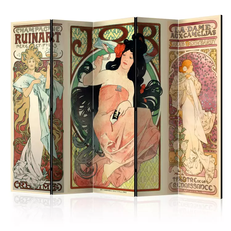Alphonse Mucha: Vrouwen II (5-delig) - kleurrijk patroon met teksten