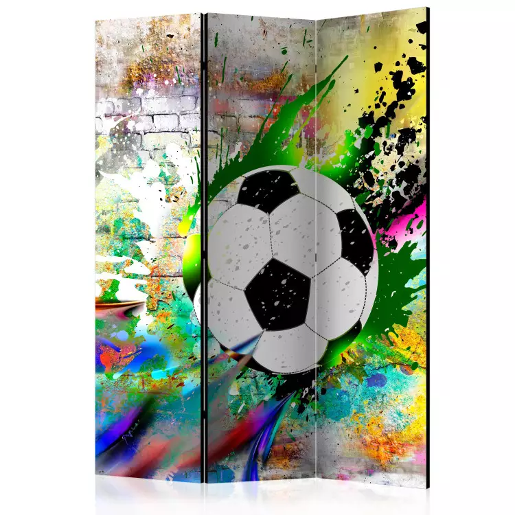 Stedelijk spel (3-delig) - voetbal en kleurrijke achtergrond met baksteen