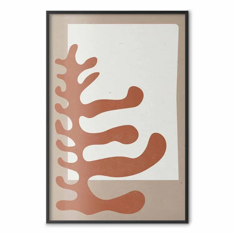 Matissa's Bloem - abstracte bruine bladeren op een beige en grijze achtergrond