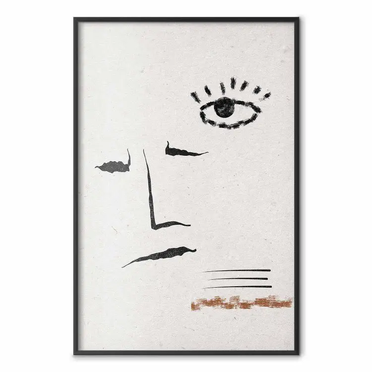 Getekende glimlach - abstract zwart gezicht en oog op een grijze achtergrond