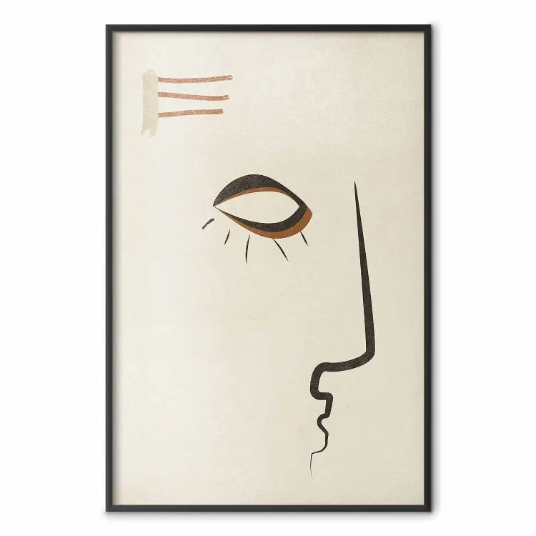 Portret van Adela - patroon van een gezicht op een beige achtergrond in abstracte stijl