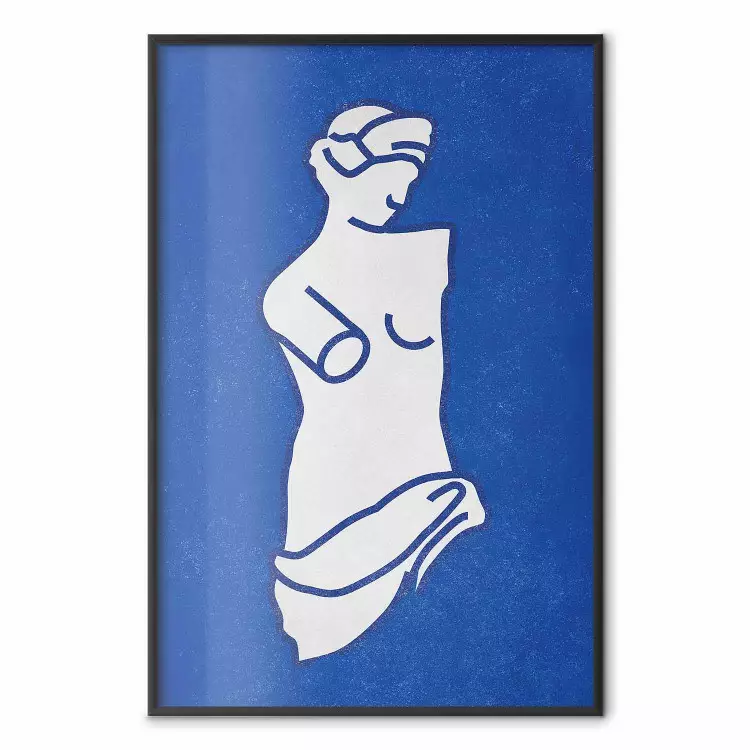 Blauwe godin - getekend beeld van een vrouwelijke silhouet op een blauwe achtergrond