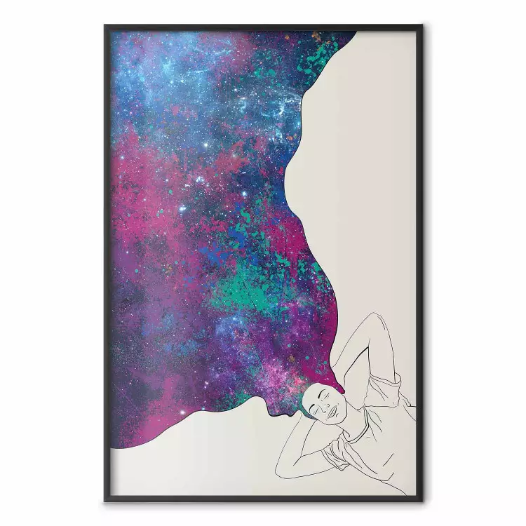 Kosmische dromen - abstracte vrouw met haar in de vorm van de ruimte