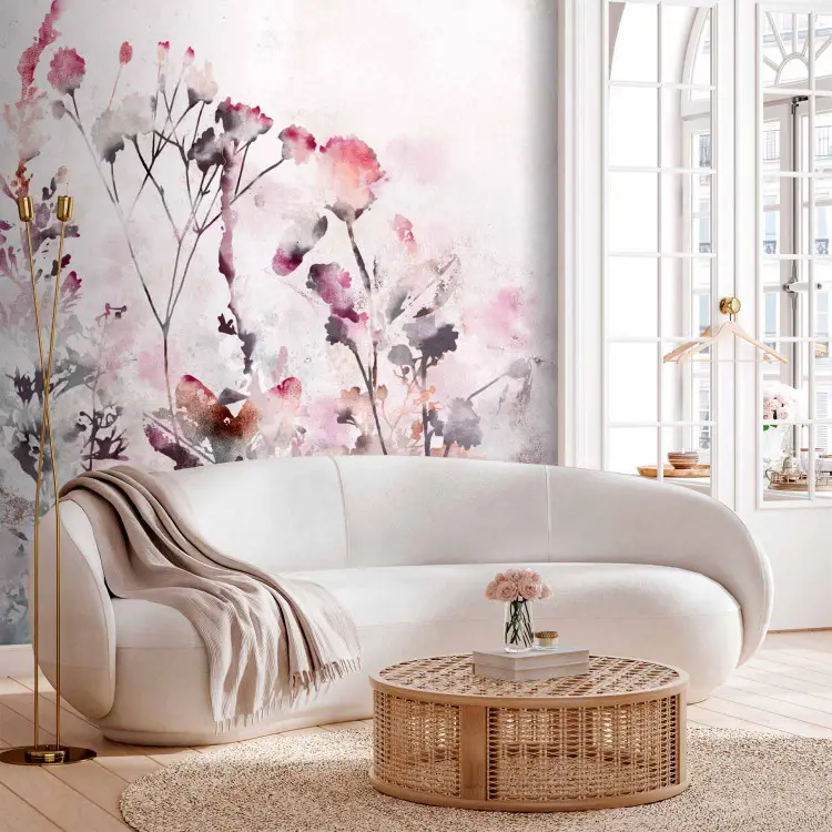 Aquarelweide - delicate planten in roze tinten op een lichte achtergrond