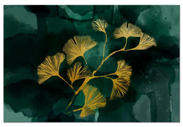 Gouden ginko (1-delige) breed - landschap van planten in glamourstijl