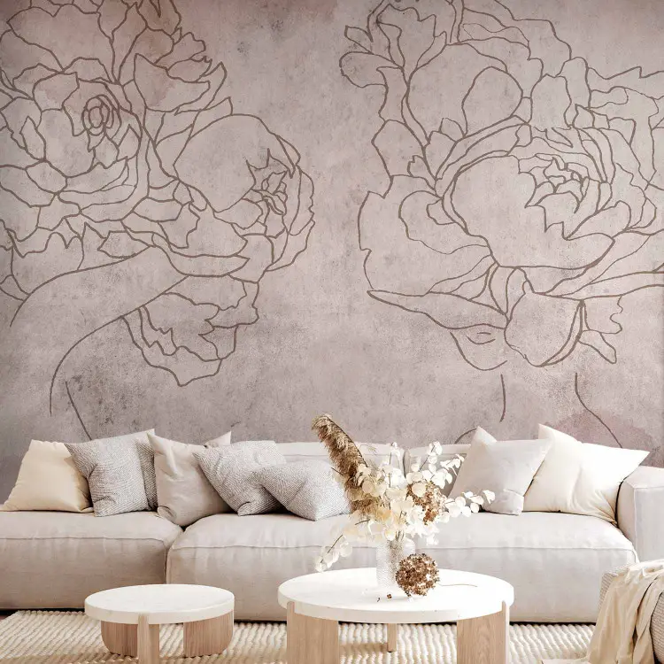 Bloemige abstractie - line-art silhouetten van mensen met bloemen