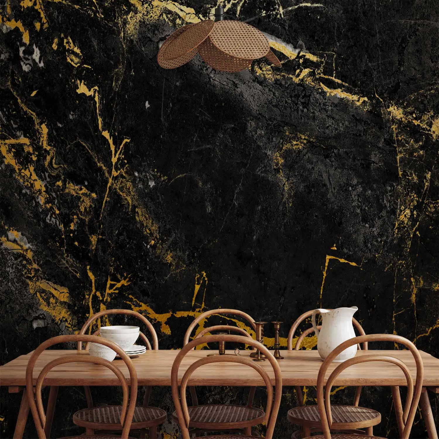 Gordijnen, zwart en goud, marmerlook, abstract, gemarmerd