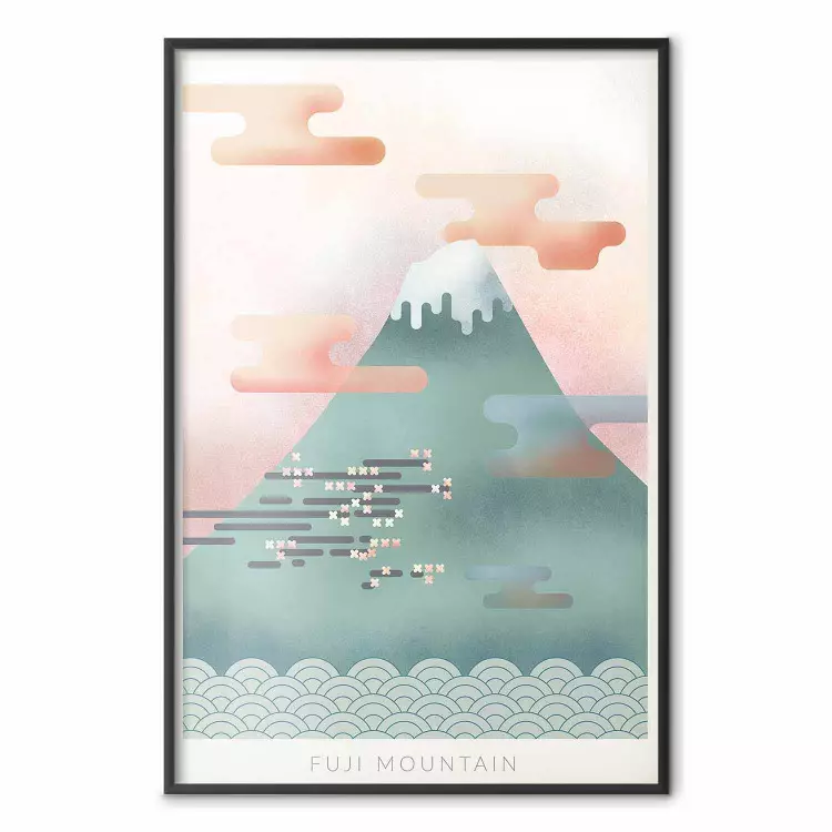Berg Fuji - abstracte compositie van een pastelgekleurde berg tegen een luchtachtergrond