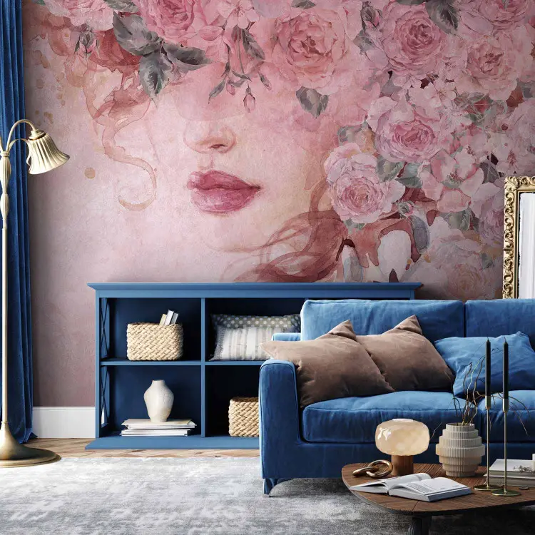 Bloemenmotief moderne kunst collage van Vlindertuin-Art op canvas, behang en meer