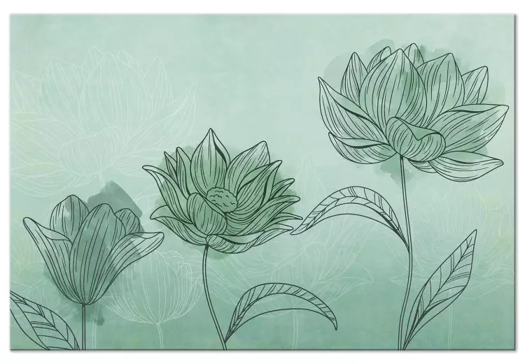 Bloemig trio - abstract met bloemenmotief op aquamarijn